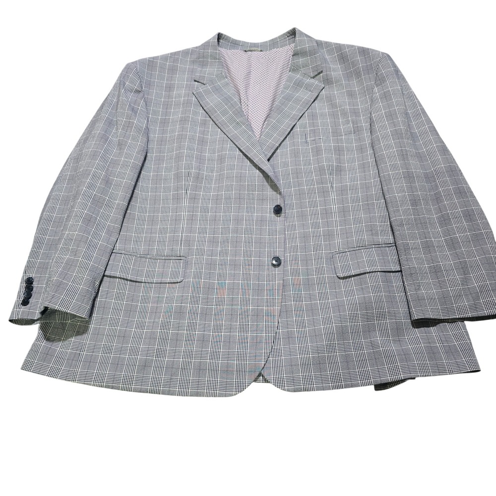 Oak Hill Sport Coat Mens 4XL 58R/60R Grey Glen Plaid Two Button Blazer